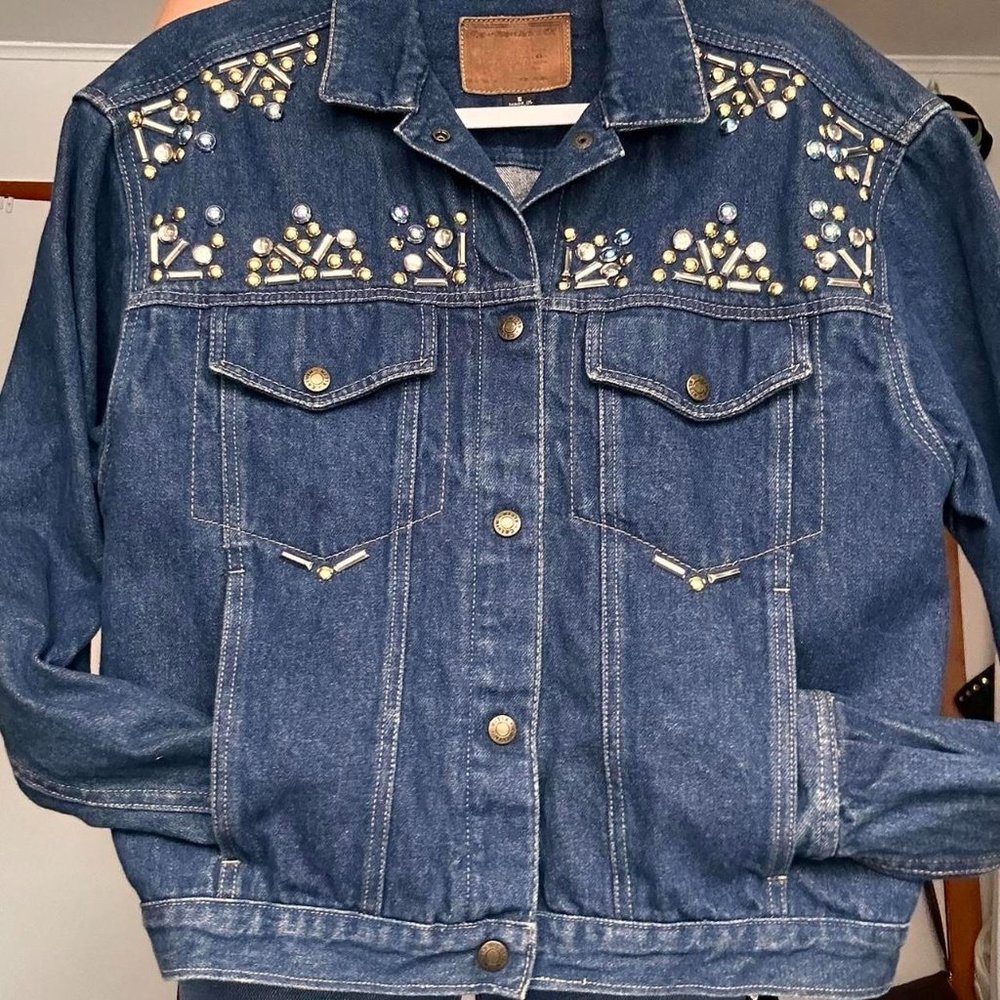 Oversized Denim Jacket Vintage Calvin Klein with Sequins